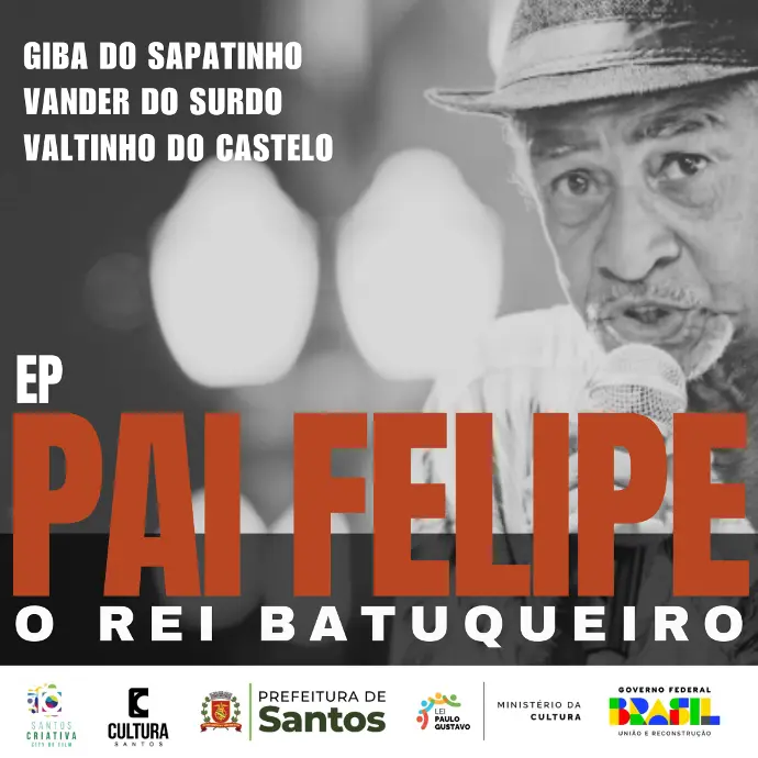 Capa do EP Pai Felipe Capa do EP com foto do artista cantando e marcas do Governo Federal.