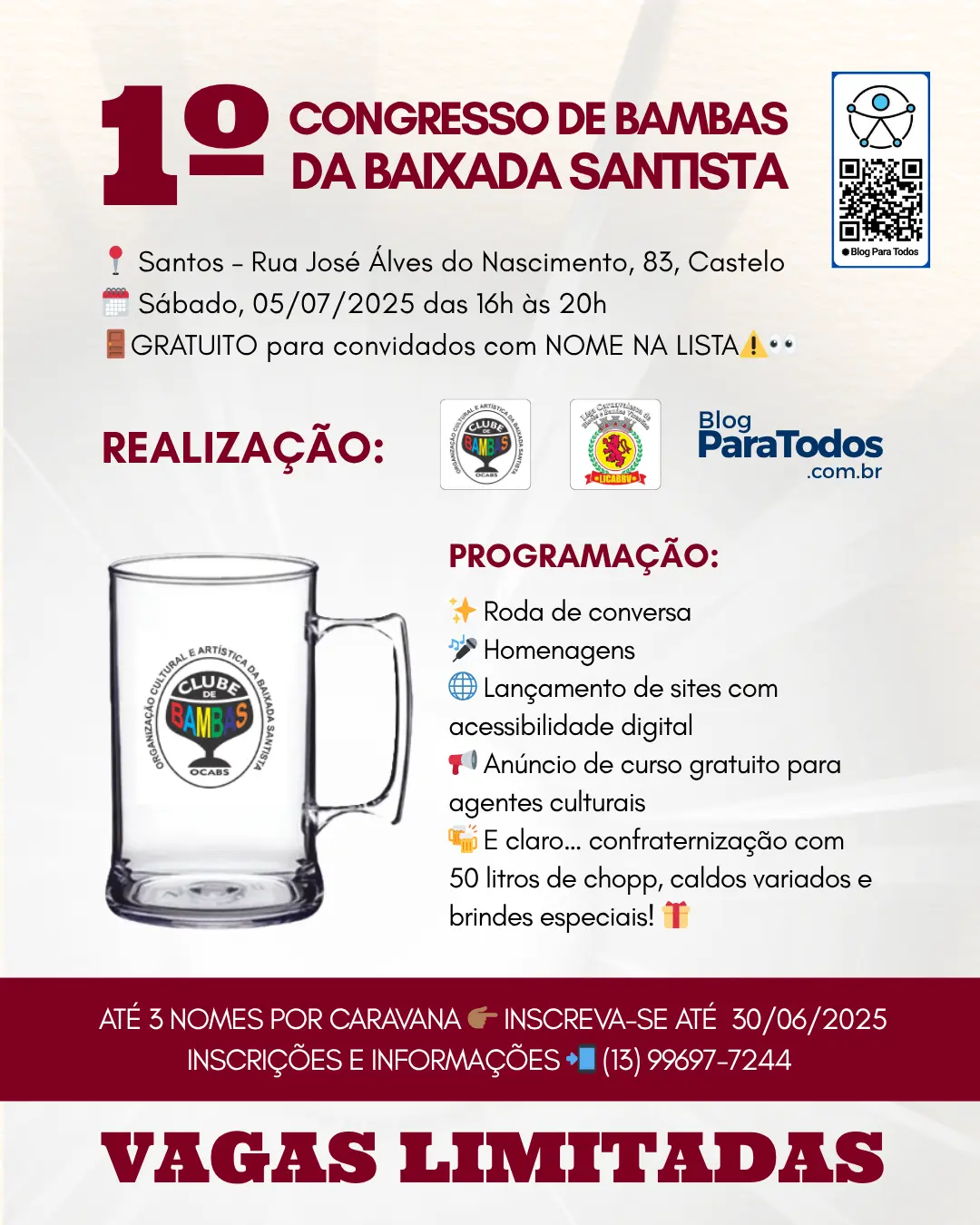 Panfletodo evento com informações de local, data e programação.